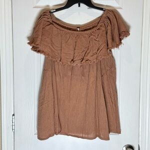 Free People Women's XS Short Sleeve/Off Shoulder Boho Shirt Tan Brown
